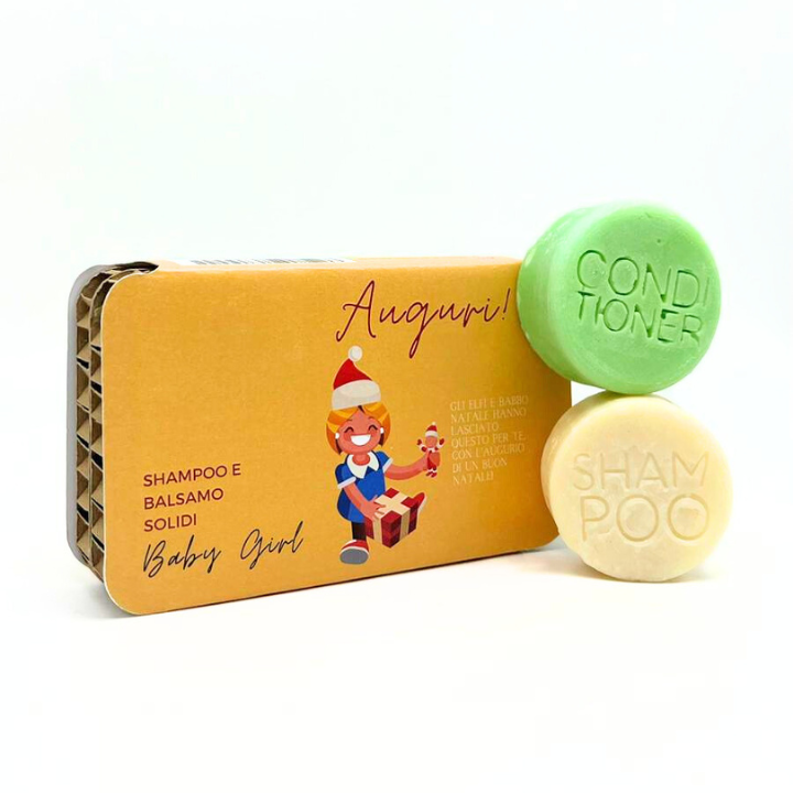 CONFEZIONE NATALIZIA PER BAMBINA SHAMPOO SOLIDO BABY GIRL FIOR DI TALCO+BALSAMO SOLIDO BABY ANGURIA & CETRIOLO