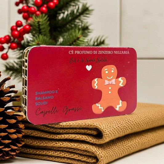 CONFEZIONE NATALIZIA SHAMPOO SOLIDO CAPELLI GRASSI RUGIADA + BALSAMO SOLIDO CAPELLI GRASSI O CON FORFORA YOGURT E CREMA DI RISO