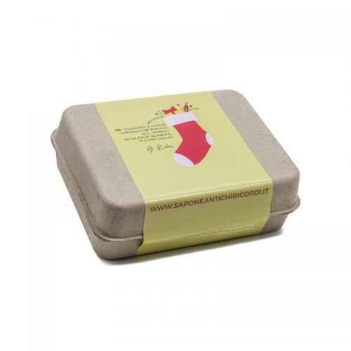 CONFEZIONE SAPONETTE NATALIZIE MELISSA, VANIGLIA, TALCO, MUSCHIO BIANCO