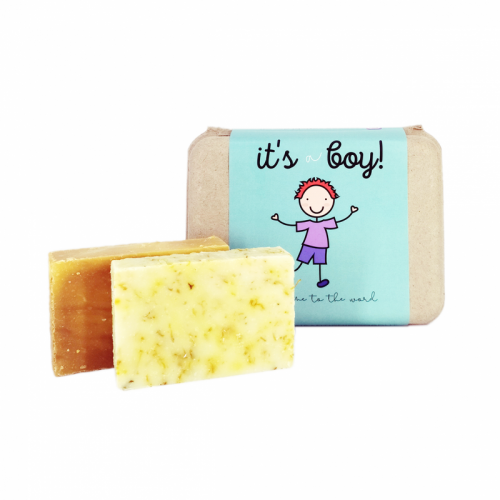 REGALO NASCITA IT'S A BOY SAPONETTE ARTIGIANALI CALENDULA E MIELE