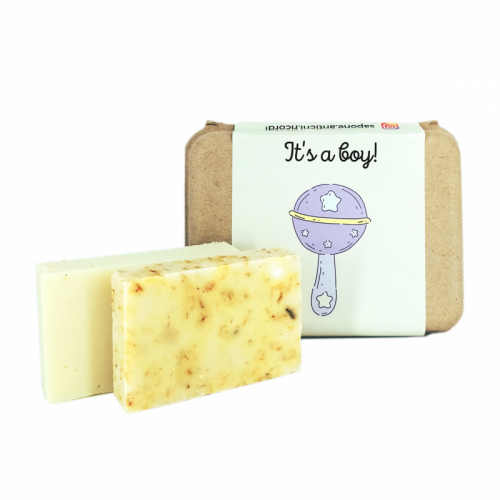 REGALO NASCITA IT'S A BOY SAPONETTE ARTIGIANALI CALENDULA E MARSIGLIA