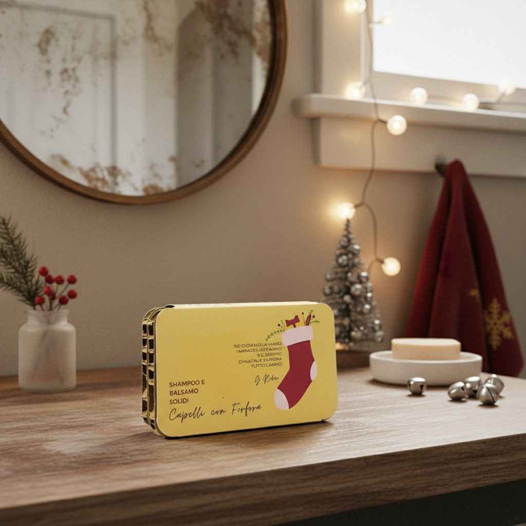 CONFEZIONE NATALIZIA SHAMPOO SOLIDO CAPELLI CON FORFORA INCENSO + BALSAMO SOLIDO CAPELLI GRASSI O CON FORFORA YOGURT E CREMA DI RISO