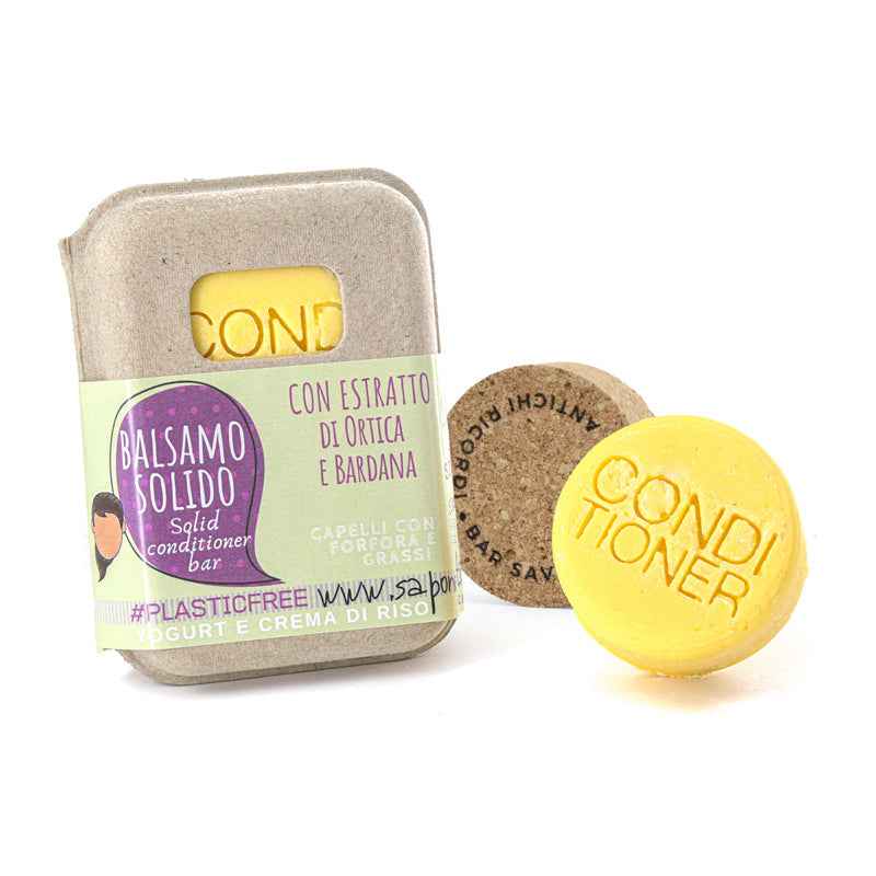 BALSAMO SOLIDO CAPELLI GRASSI O CON FORFORA ALLO YOGURT E CREMA DI RISO CON BAR SAVER IN SUGHERO