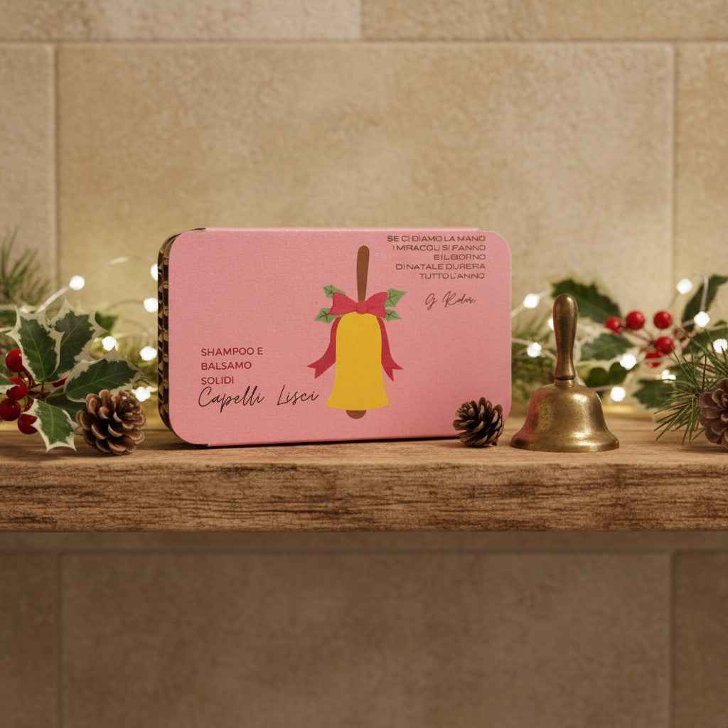CONFEZIONE NATALIZIA SHAMPOO SOLIDO CAPELLI LISCI FIOR DI COTONE + BALSAMO SOLIDO CAPELLI LISCI FIOR DI LILLÀ