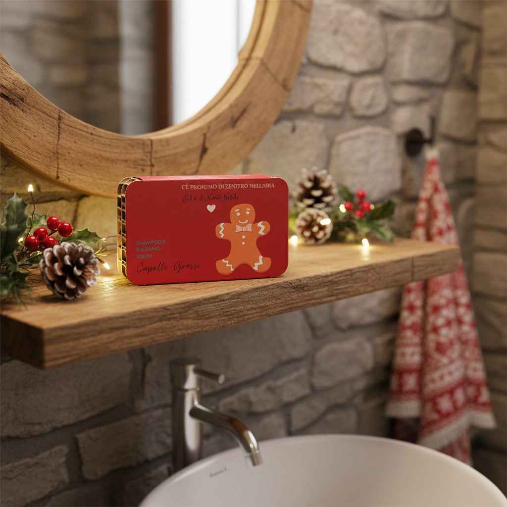 CONFEZIONE NATALIZIA SHAMPOO SOLIDO CAPELLI GRASSI RUGIADA + BALSAMO SOLIDO CAPELLI GRASSI O CON FORFORA YOGURT E CREMA DI RISO