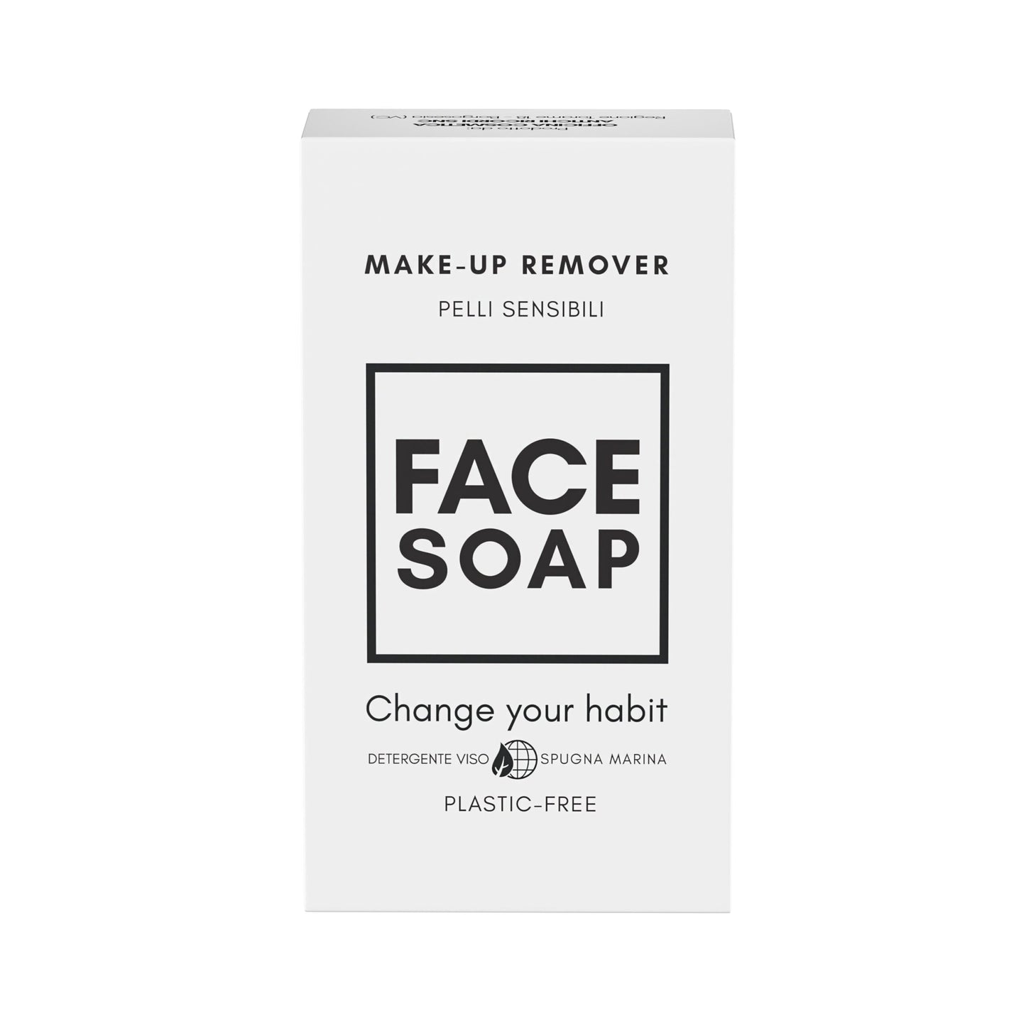 LATTE DETERGENTE SOLIDO VISO PER PELLI SENSIBILI 50 g CON SPUGNA MARINA - Packaging in cartoncino riciclabile