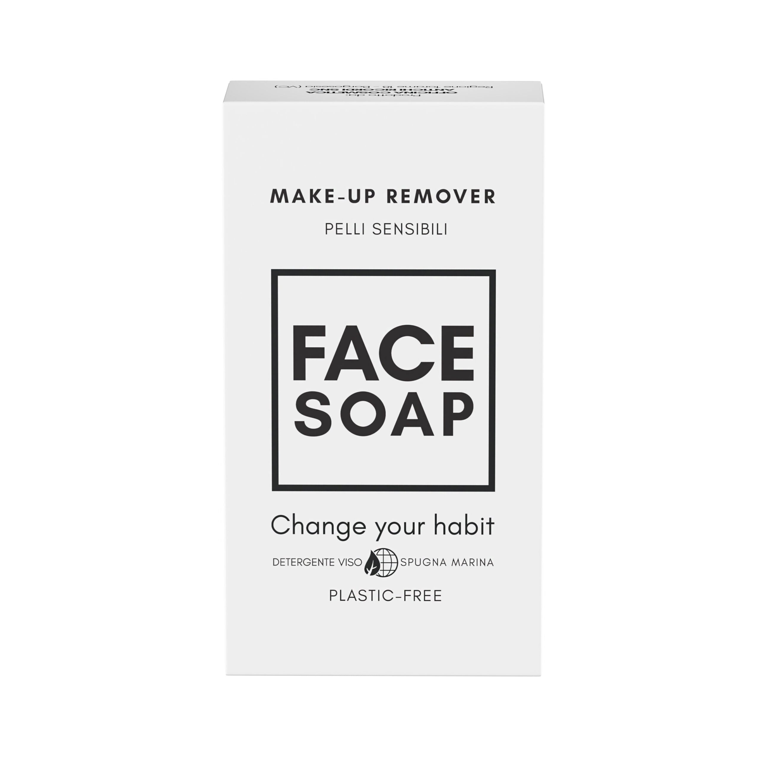 LATTE DETERGENTE SOLIDO VISO PER PELLI SENSIBILI 50 g CON SPUGNA MARINA - Packaging in cartoncino riciclabile