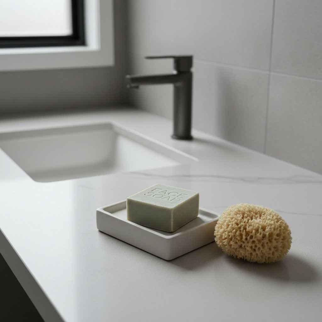 LATTE DETERGENTE SOLIDO VISO PER PELLI SENSIBILI 50 g CON SPUGNA MARINA - Packaging in cartoncino riciclabile