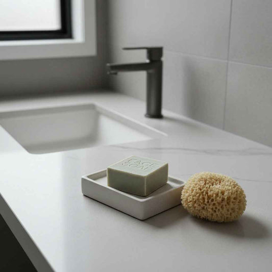 LATTE DETERGENTE SOLIDO VISO PER PELLI SENSIBILI 50 g CON SPUGNA MARINA - Packaging in cartoncino riciclabile