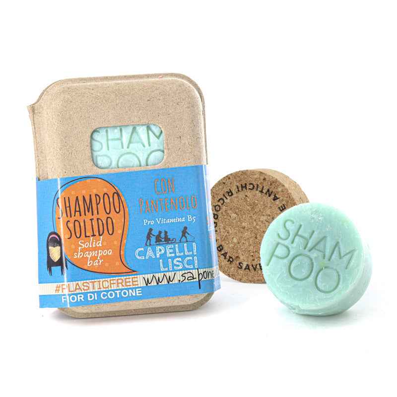 SHAMPOO SOLIDO CAPELLI LISCI AL FIOR DI COTONE CON BAR SAVER IN SUGHERO