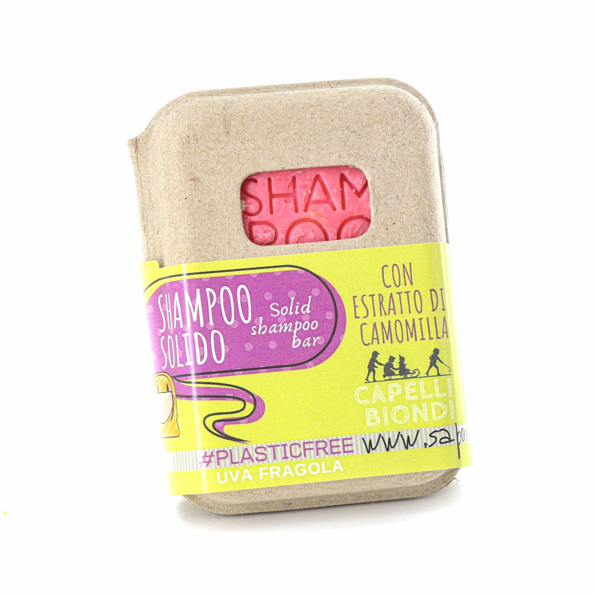 SHAMPOO SOLIDO CAPELLI BIONDI ALL'UVA FRAGOLA CON BAR SAVER IN SUGHERO
