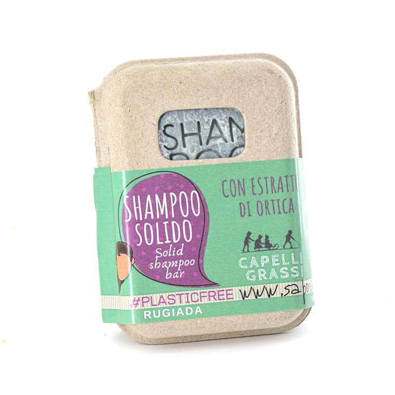 SHAMPOO SOLIDO CAPELLI GRASSI ALLA RUGIADA CON BAR SAVER IN SUGHERO