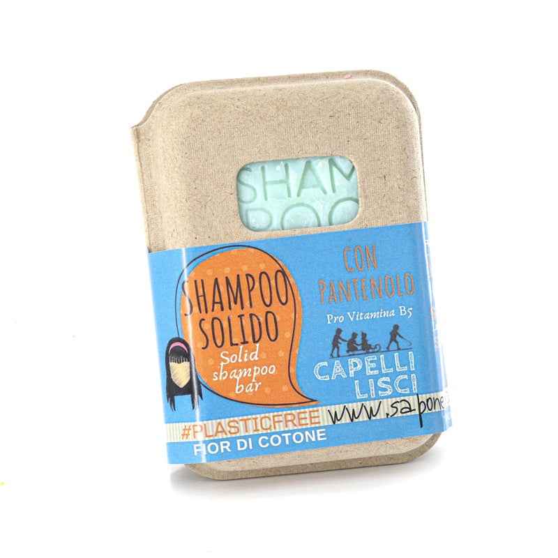 SHAMPOO SOLIDO CAPELLI LISCI AL FIOR DI COTONE CON BAR SAVER IN SUGHERO