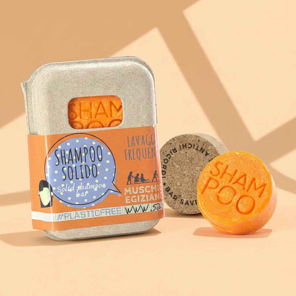 SHAMPOO SOLIDO LAVAGGI FREQUENTI AL MUSCHIO EGIZIANO CON BAR SAVER IN SUGHERO