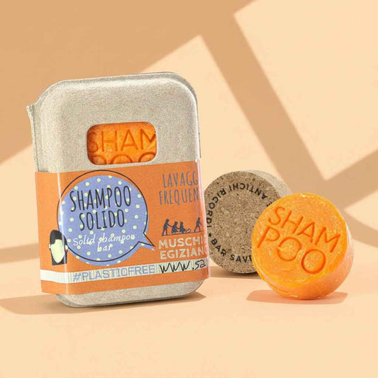 SHAMPOO SOLIDO LAVAGGI FREQUENTI AL MUSCHIO EGIZIANO CON BAR SAVER IN SUGHERO