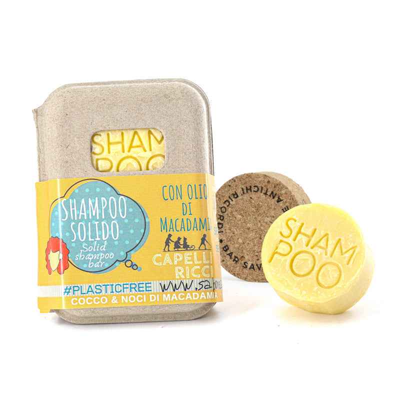 SHAMPOO SOLIDO CAPELLI RICCI AL COCCO E MACADAMIA CON BAR SAVER IN SUGHERO
