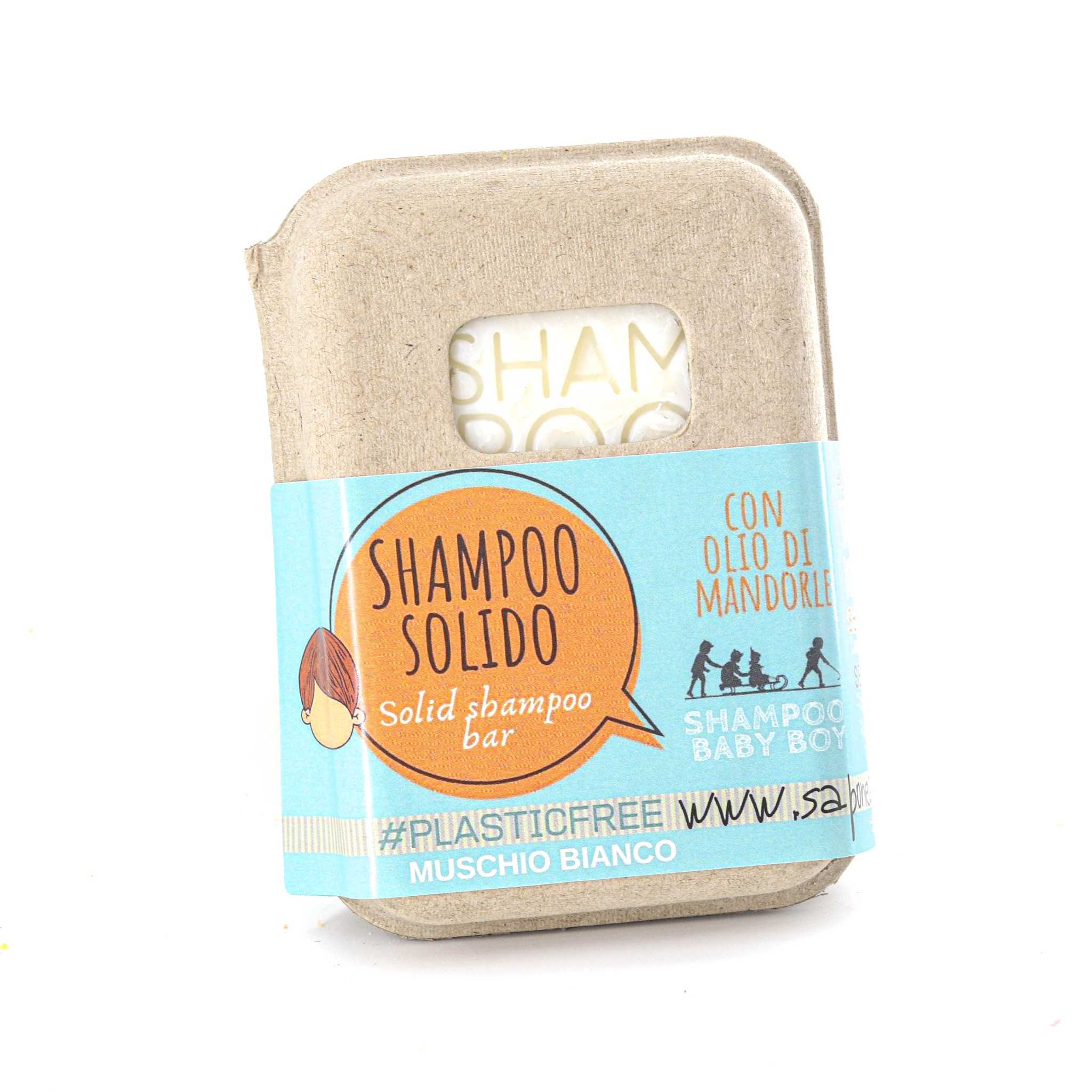 SHAMPOO SOLIDO BABY BOY AL MUSCHIO BIANCO CON BAR SAVER IN SUGHERO