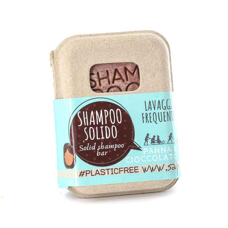 SHAMPOO SOLIDO LAVAGGI FREQUENTI ALLA PANNA E CIOCCOLATO CON BAR SAVER IN SUGHERO
