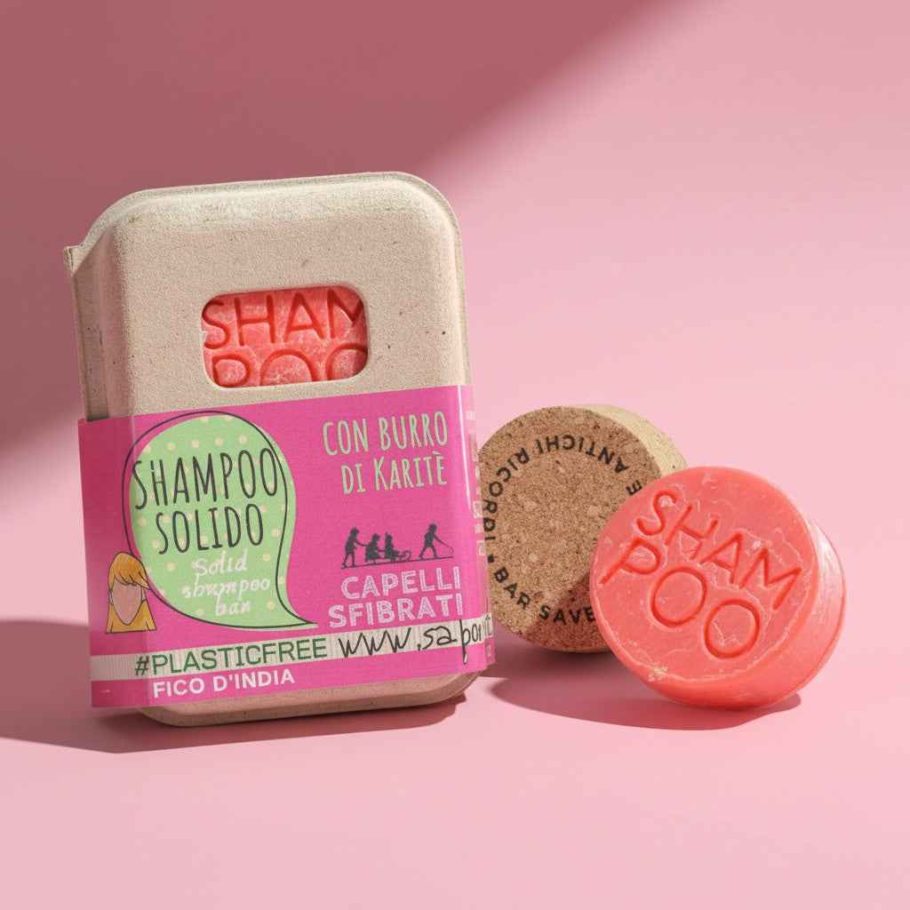 SHAMPOO SOLIDO CAPELLI SFIBRATI AL FICO D'INDIA CON BAR SAVER IN SUGHERO