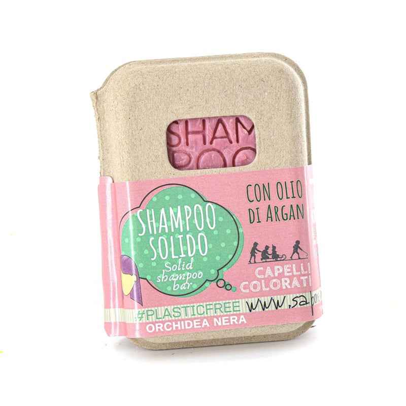 SHAMPOO SOLIDO CAPELLI COLORATI ALL'ORCHIDEA NERA CON BAR SAVER IN SUGHERO