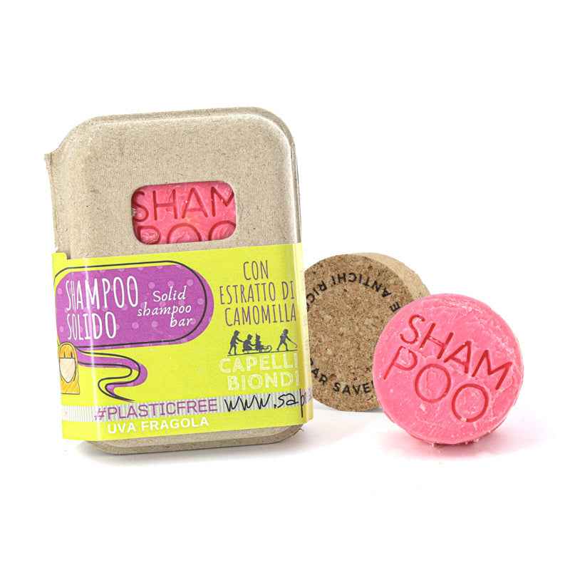 SHAMPOO SOLIDO CAPELLI BIONDI ALL'UVA FRAGOLA CON BAR SAVER IN SUGHERO