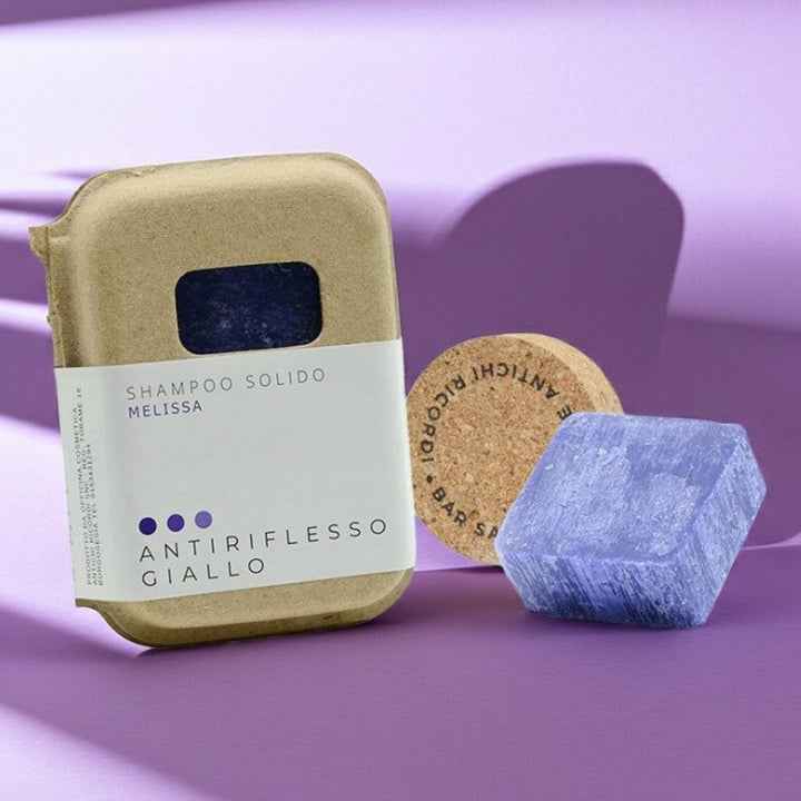 SHAMPOO SOLIDO ANTI GIALLO ALLA MELISSA CON BAR SAVER IN SUGHERO