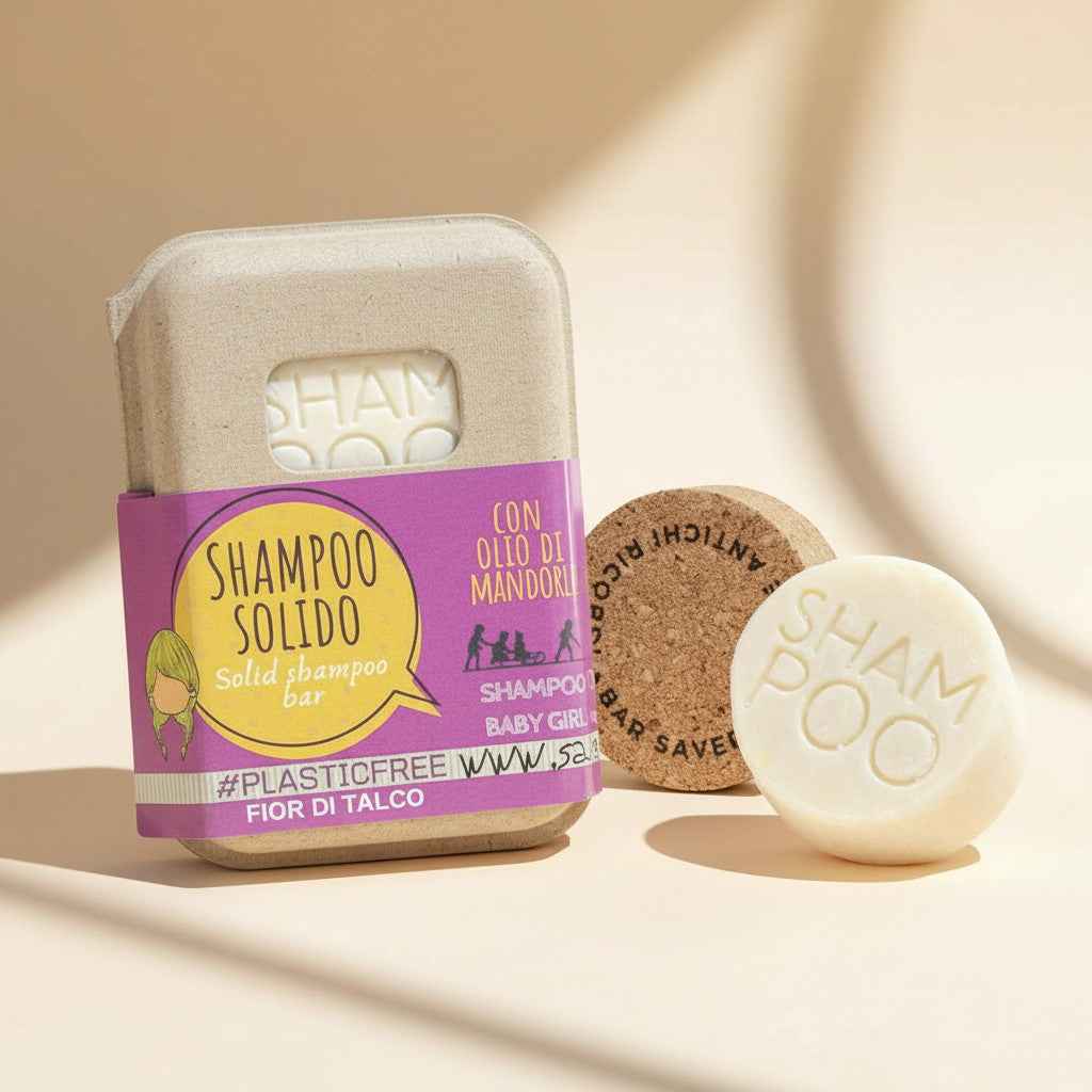 SHAMPOO SOLIDO BABY GIRL AL FIOR DI TALCO CON BAR SAVER IN SUGHERO