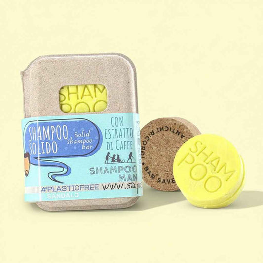 SHAMPOO SOLIDO UOMO AL SANDALO CON BAR SAVER IN SUGHERO